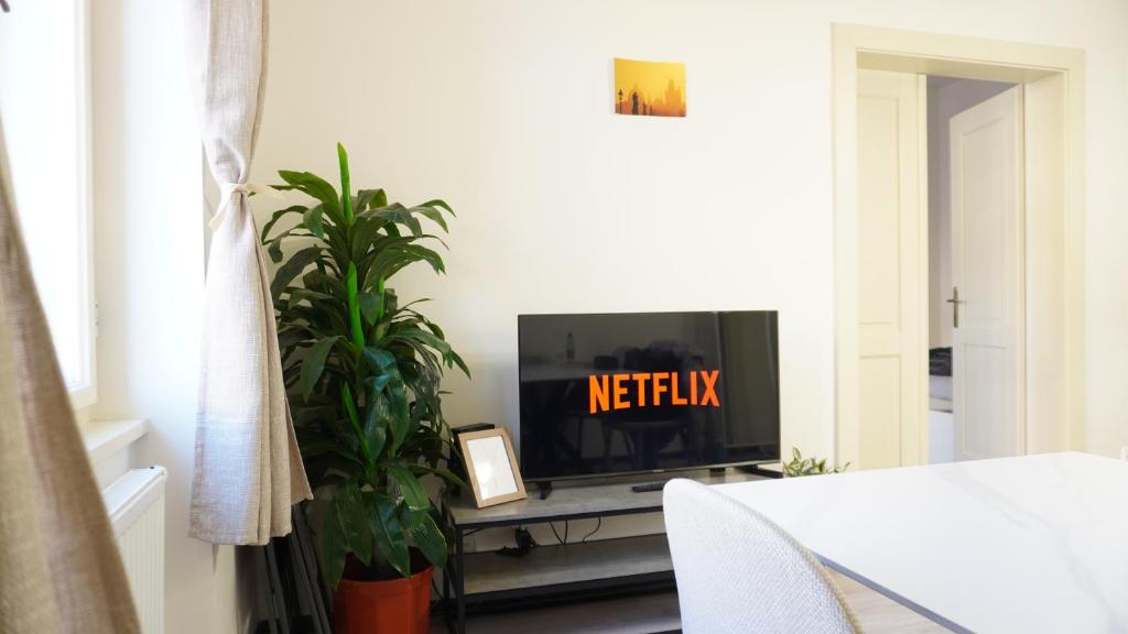 TV a/nebo společenská místnost v ubytování Flat with Balcony and Garage