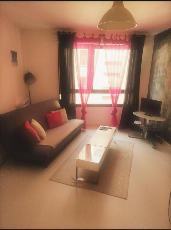 un salon avec un canapé et une table basse dans l'établissement T2 Strasbourg - Le 