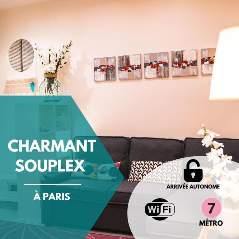 - un salon avec un canapé dans l'établissement Charming souplex in Paris, à Paris