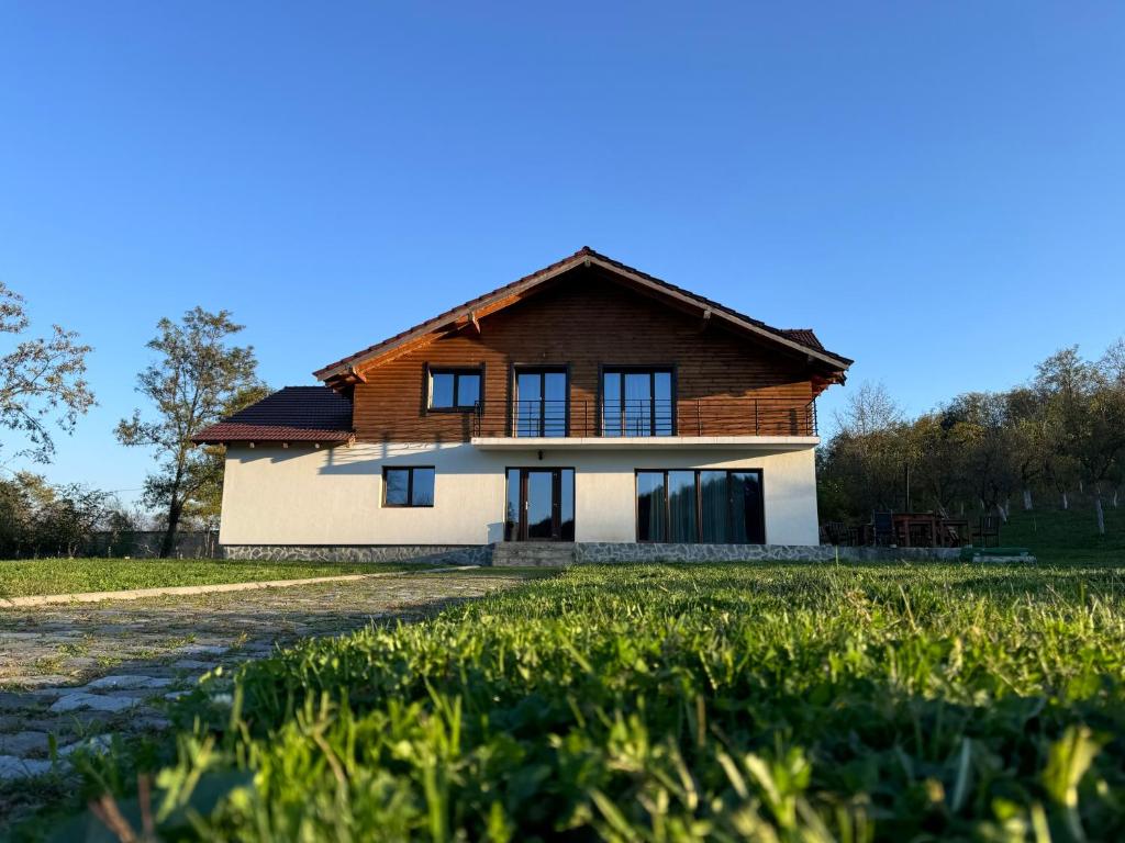 a house in the middle of a field at Pensiunea Lili’s House in Buchin