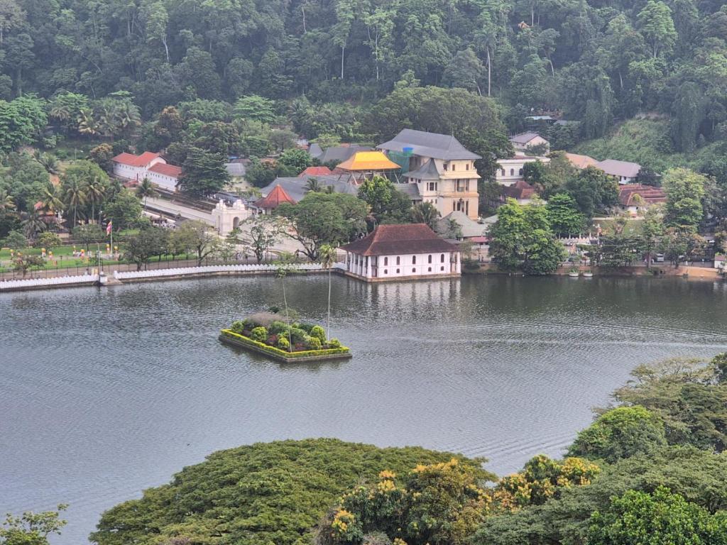 una piccola isola in mezzo a un lago di Lazy Bear Best Hostel in Kandy a Kandy