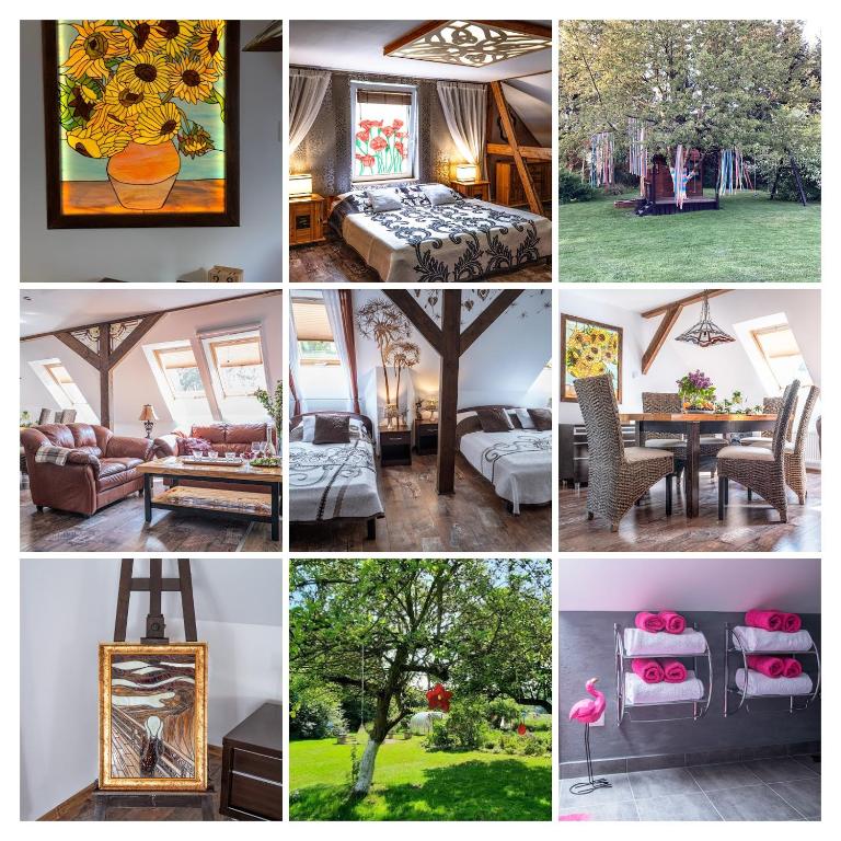 a collage of photos of a room with furniture at Apartament Agro&Art in Płocin