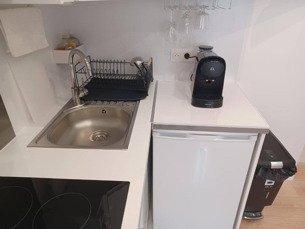 een aanrecht met een wastafel en een apparaat bij La Demeure du Chevalier in Saint-Cyr-lʼÉcole