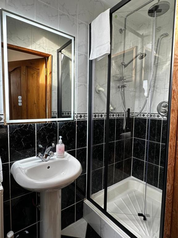 a bathroom with a sink and a shower at Malahide Guest Rooms in Malahide