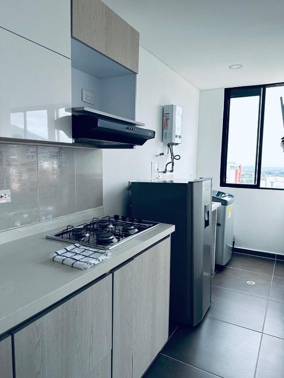 Kuchyň nebo kuchyňský kout v ubytování Apartaestudio en Alamos