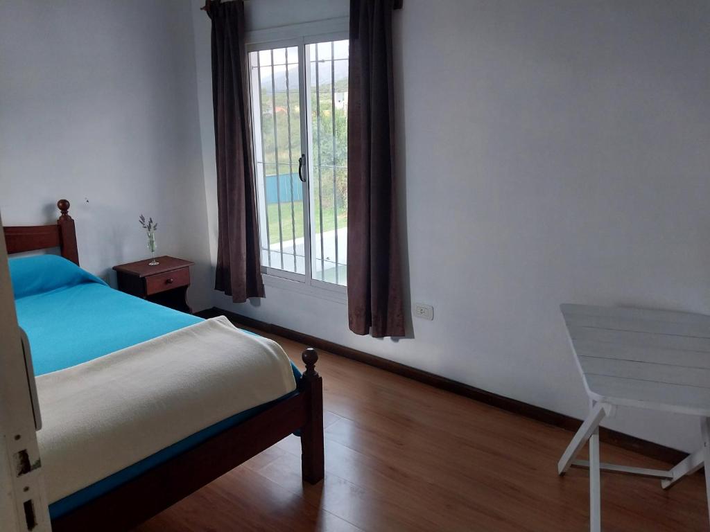 a bedroom with a bed and a window and a desk at Big House in Merlo