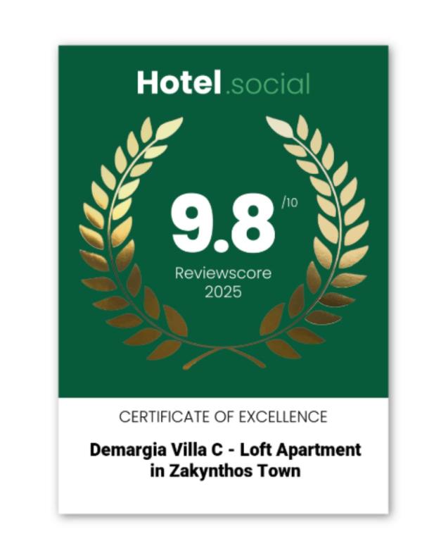 Certifikát, ocenenie alebo iný dokument vystavený v ubytovaní Demargia Villa C - Loft Apartment in Zakynthos Town