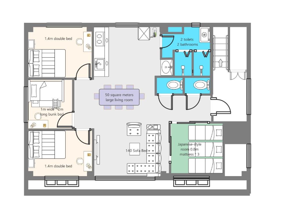 东京Asakusa,Ginza,Ueno,Skytree,Stn&Conv 1min ,Family suite,45 Mins to Airport,Kiyoka Villa 清禾的建筑物的平面图