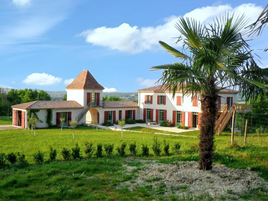 eine Palme vor einem Haus in der Unterkunft Grande Villa à Villeneuve-sur-Lot avec Piscine Privée in Villeneuve-sur-Lot