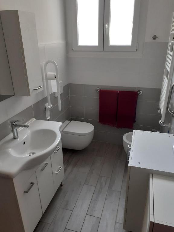 热那亚Casa Lelia, 86 m2, beach, Gaslini的一间带水槽和卫生间的浴室以及窗户。