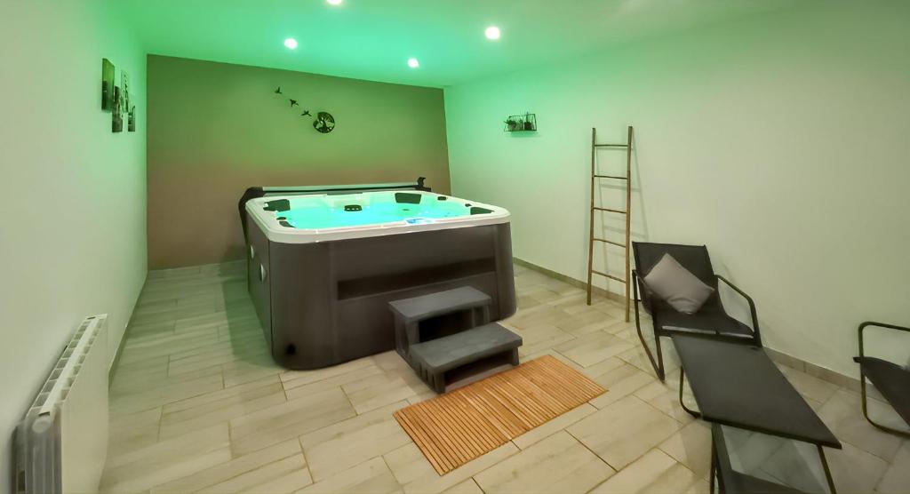 a room with a jacuzzi in the corner of a room at Maison charmante à Levroux avec jardin et spa in Levroux