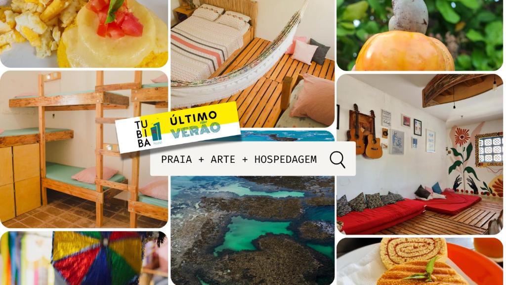 a collage of photos with a picture of a house at Casa Cultural Tubiba Hostel in Tamandaré