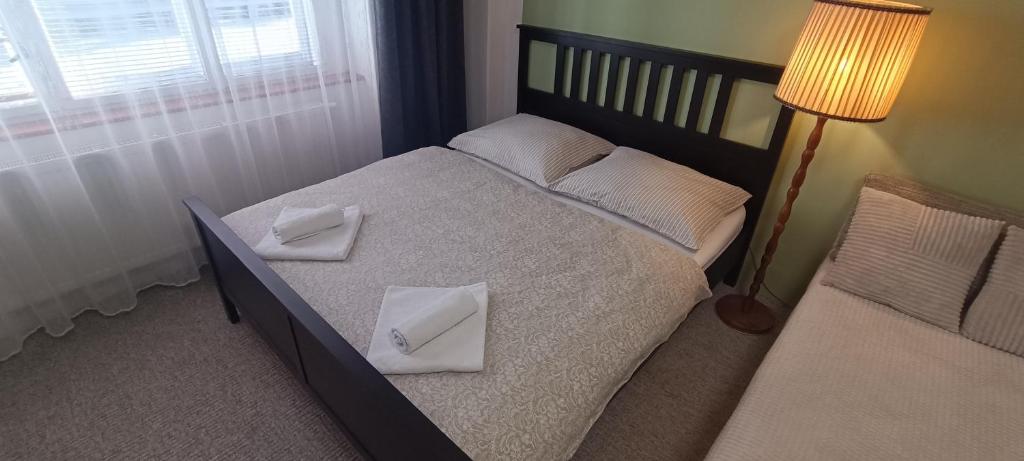 Postel nebo postele na pokoji v ubytování Apartmán Horní Slavkov Hodinářství