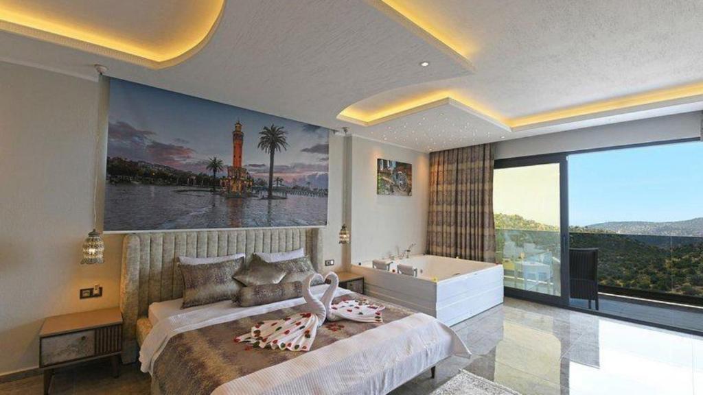 Postel nebo postele na pokoji v ubytování Kalkan 3 Bedroom Villa 1656