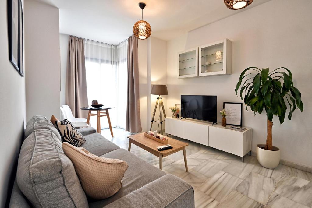 Televízia a/alebo spoločenská miestnosť v ubytovaní Love Rent4 Malaga Rene