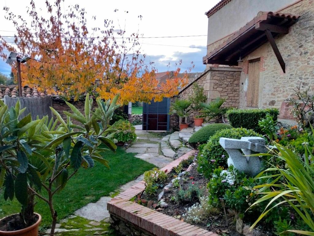 a garden with flowers and plants in front of a house at Casa Rural El Montaraz de Gema in Gema
