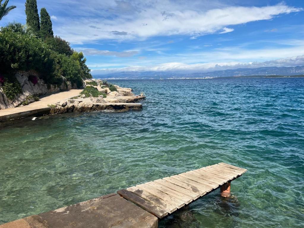a dock in the water next to a beach at Art Gallery suite in Vantačići