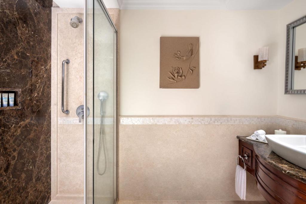 a bathroom with a shower and a sink at ITC Windsor, a Luxury Collection Hotel, Bengaluru in Bengaluru