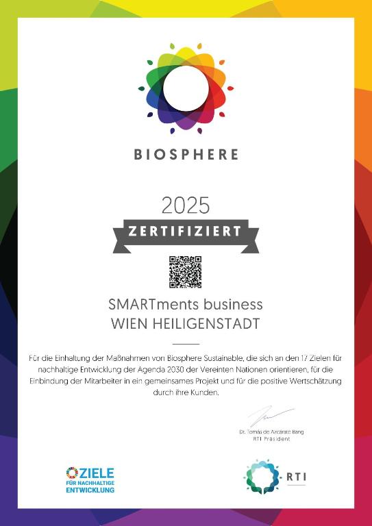 Certifikát, hodnocení, plakát nebo jiný dokument vystavený v ubytování smartments Wien Heiligenstadt