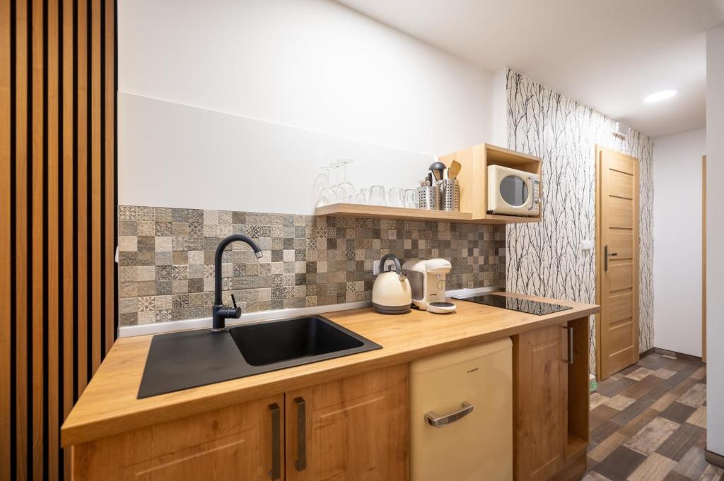 Kuchyň nebo kuchyňský kout v ubytování Apartmány Brychovi
