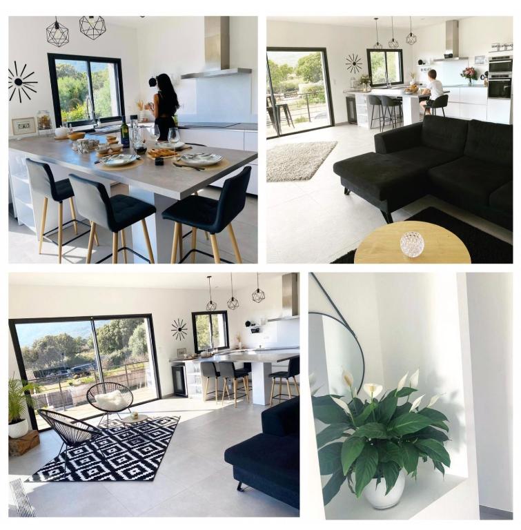 un collage de photos d'un salon et d'une cuisine dans l'établissement MaisonDrs, à Porto-Vecchio