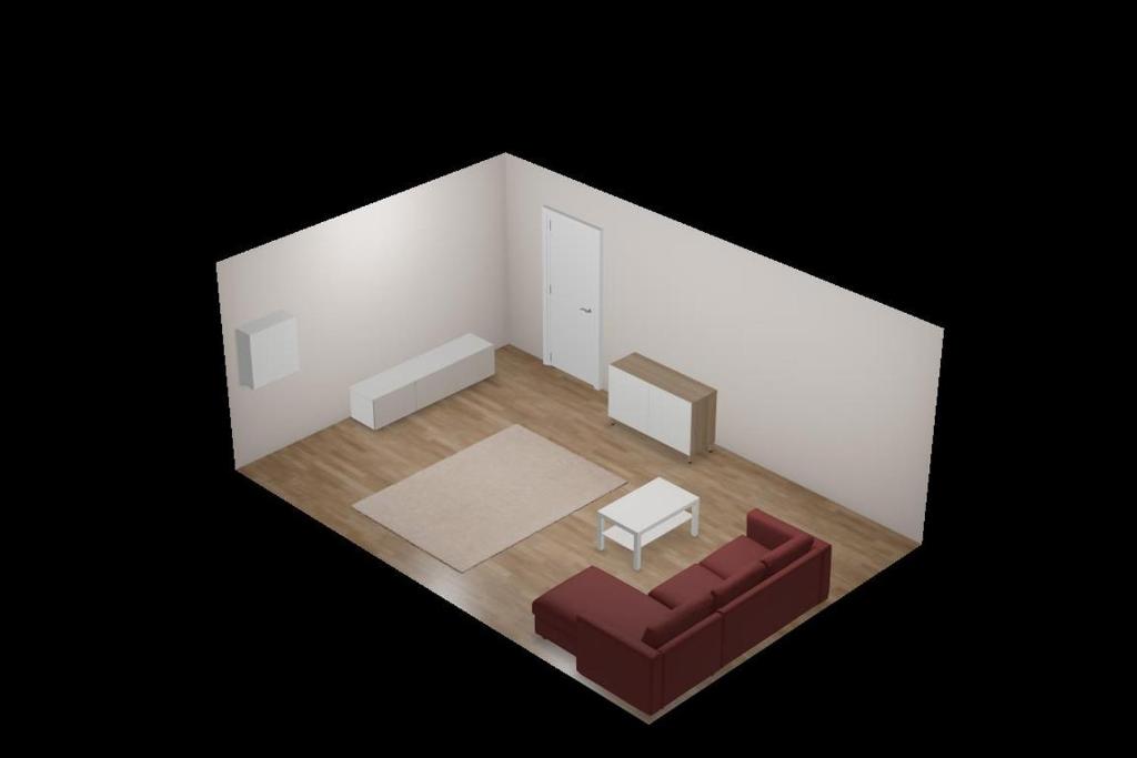 a rendering of a living room with a red couch and a table at Ostseeliebe 5 in Dahme