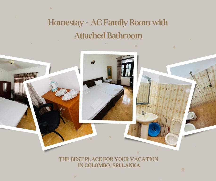 BoralesgamuwaPirivena Garden Resort- Homestay AC Room with Attached Bathroom and WiFi的卧室四幅相片的拼贴