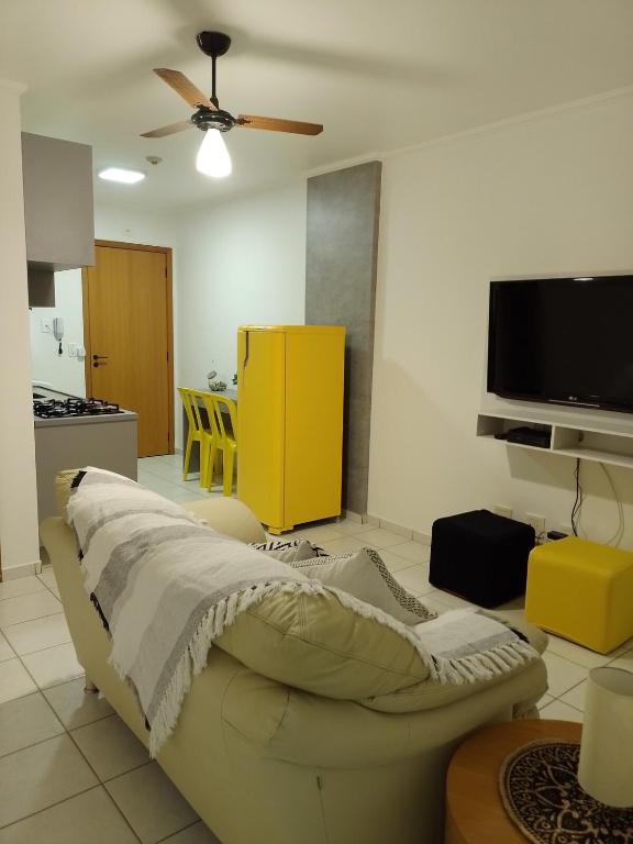 a living room with a couch and a flat screen tv at Lugar encantado - Apartamento in Brasília
