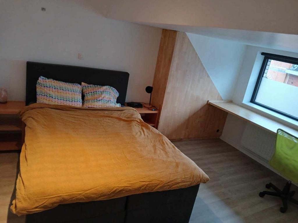 a bedroom with a large bed and a window at Eventjes Ertussenuit in Brakel