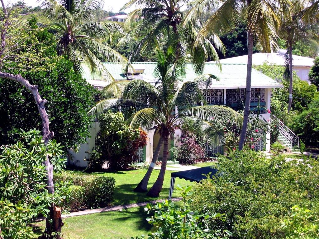 a house with palm trees in front of a yard at The Legend Garden Condos in Saint Peter