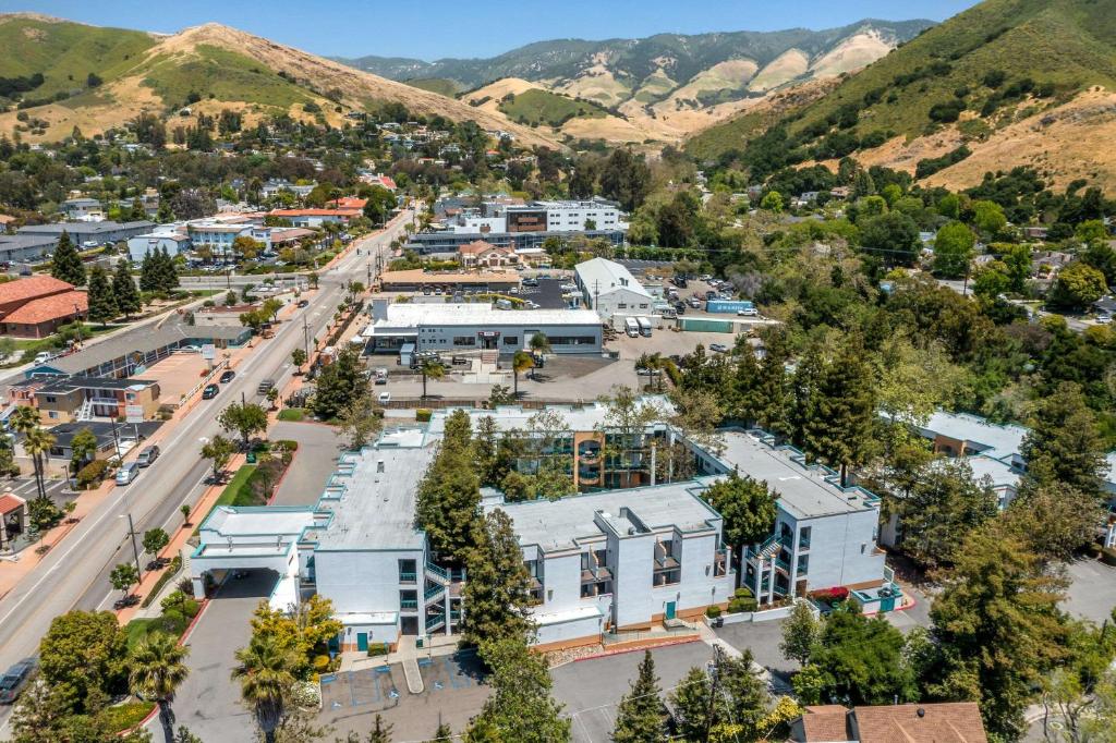 an aerial view of a town with mountains in the background at Quality Suites Downtown San Luis Obispo in San Luis Obispo