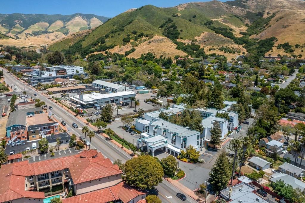 an aerial view of a city with mountains in the background at Quality Suites Downtown San Luis Obispo in San Luis Obispo