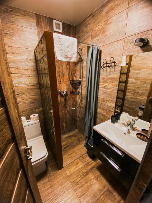 Koupelna v ubytování Hotel Petra