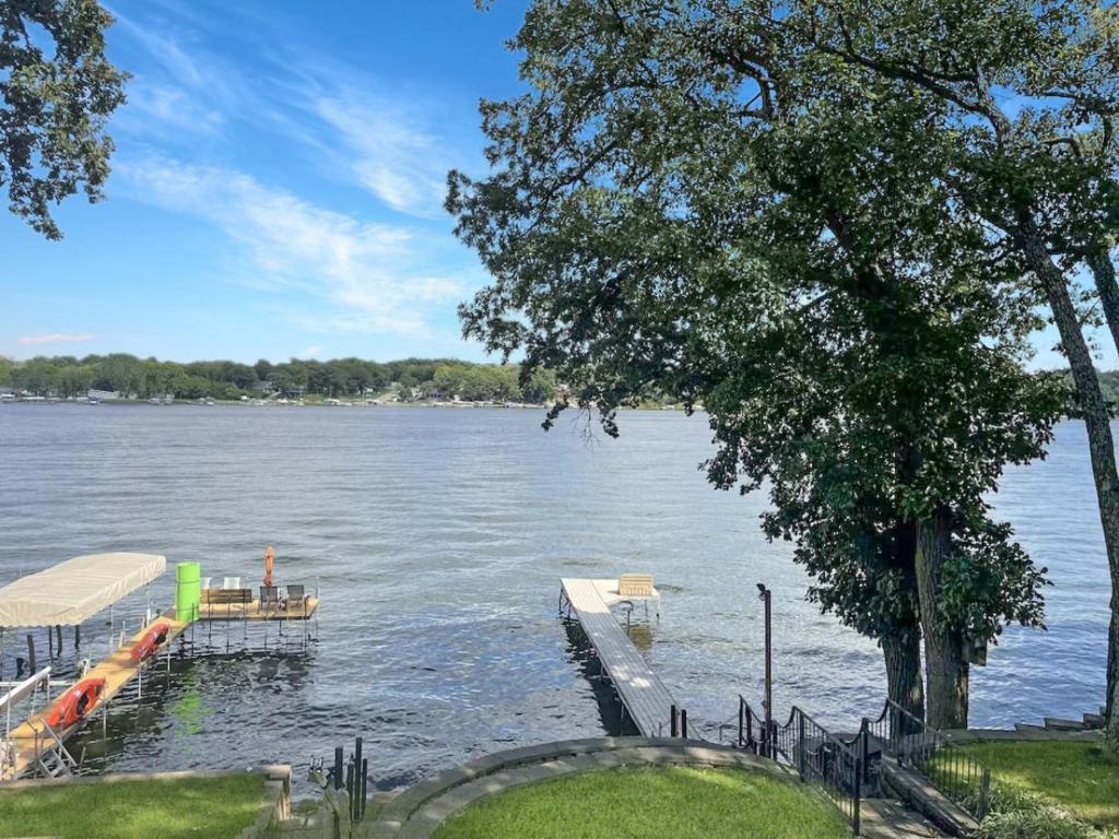 a dock on a large body of water at East Haven on East Lake Okoboji in Spirit Lake