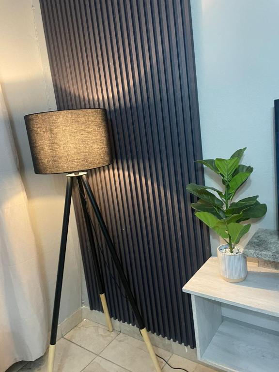 a floor lamp sitting next to a radiator at Waterfall Deluxe in Rustenburg