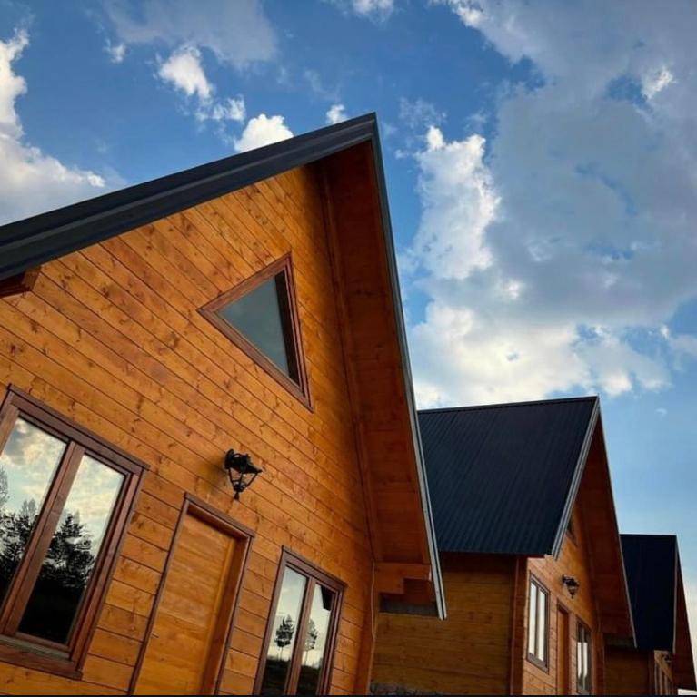 a wooden house with a black roof at Vista Wood in Žabljak