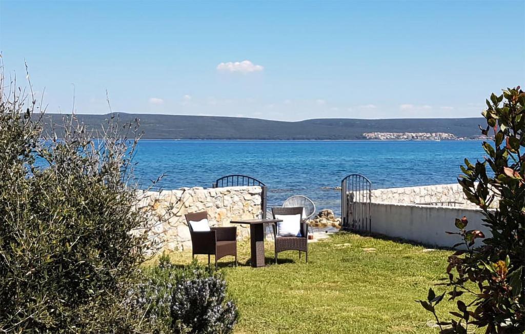 un tavolo e sedie con vista sull'acqua di Amazing Apartment In Dobropoljana a Dobropoljana