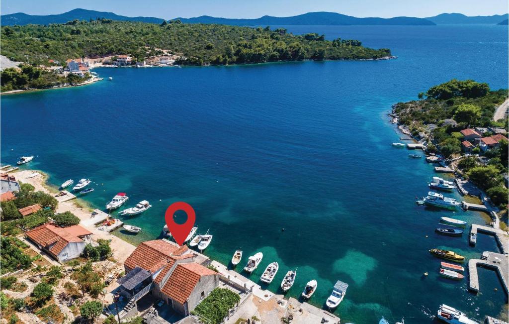 an aerial view of a bay with boats in the water at Apartment Banici Ii in Slano