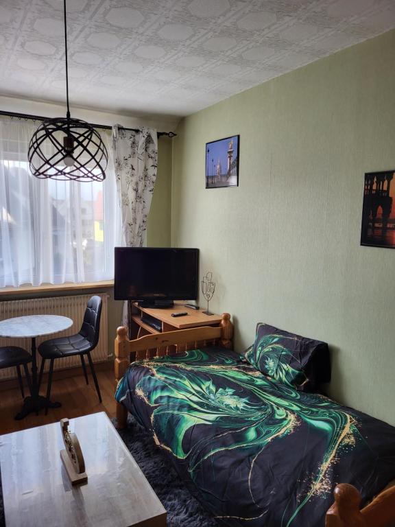 une chambre avec un lit, un bureau et une table dans l'établissement Studio Colmar, à Colmar