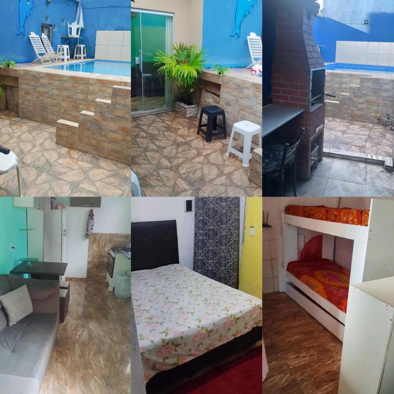 a collage of different pictures of a room at Alugo casa com piscina in Praia Grande