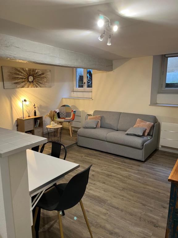 un salon avec un canapé et une table dans l'établissement Le cosy du marché Notre-Dame, à Poitiers