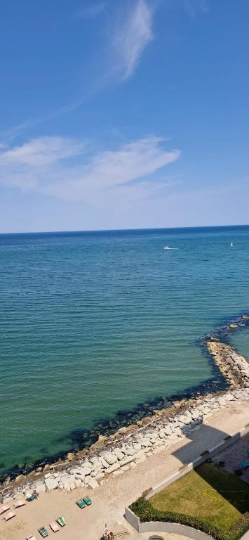 an aerial view of the beach and the ocean at LAMAR SUITES Seafront Apartments in Misano Adriatico