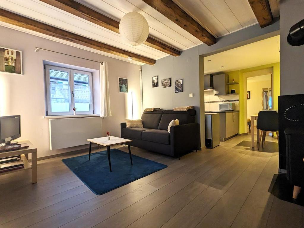 un salon avec un canapé et une table dans l'établissement La Petite Forge, à Krautergersheim