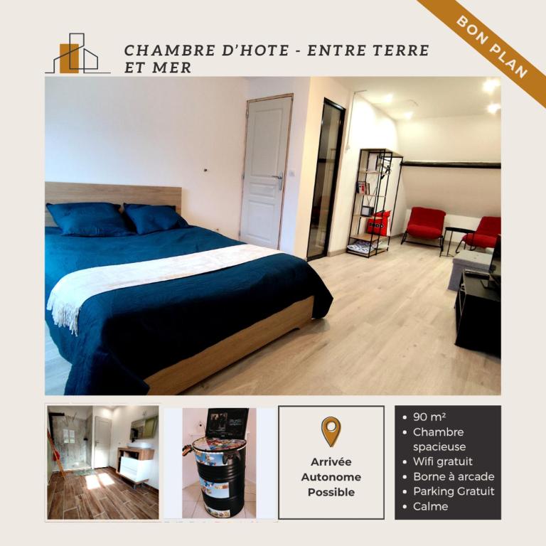 une photo d'une chambre avec un lit dans une pièce dans l'établissement Chambre d'hôte, Entre les marais et la mer, à Wavrans-sur-lʼAa