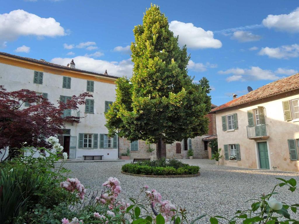 a tree in the middle of a courtyard at Casa Rovelli in Alfiano Natta