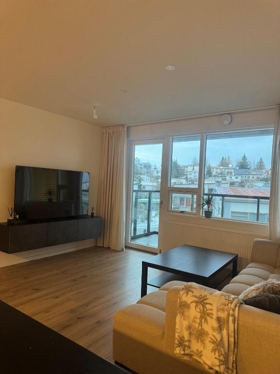 TV a/nebo společenská místnost v ubytování Minimalistic, Flat, Kópavogur