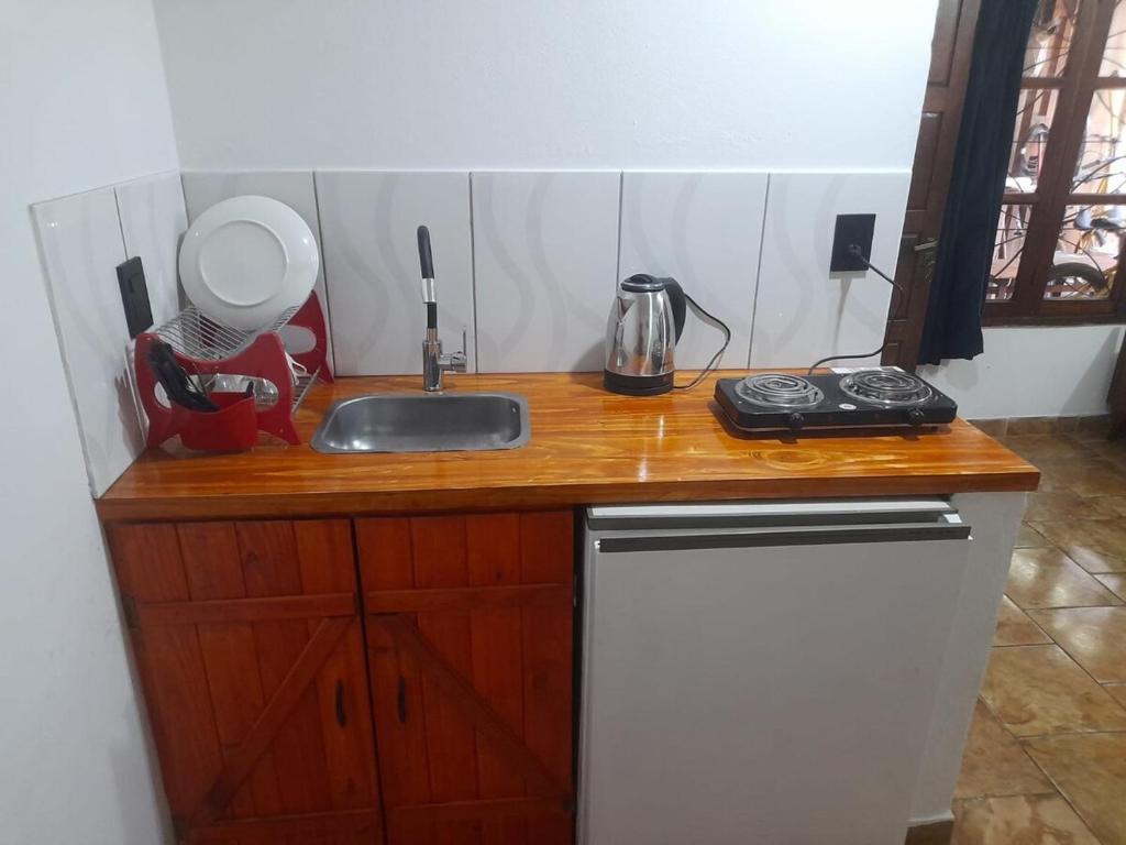 a kitchen with a counter with a sink and a counter at Departamento en Iguazu in Puerto Iguazú