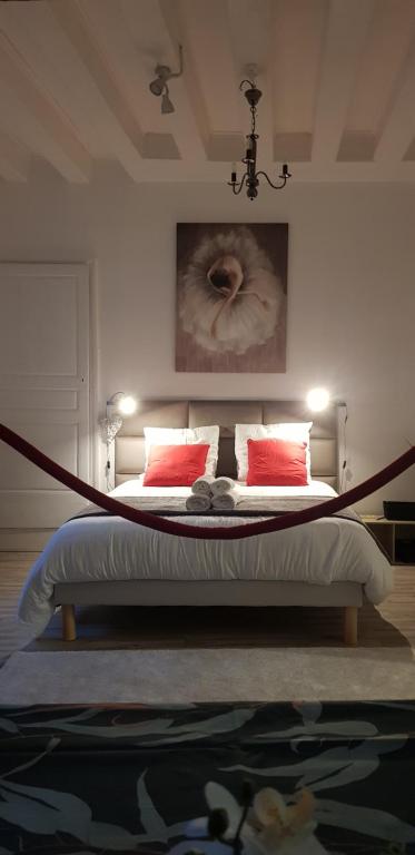 a bedroom with a bed with a hammock on it at Cosy 4 minutes à pieds du centre historique avec parking in Montluçon