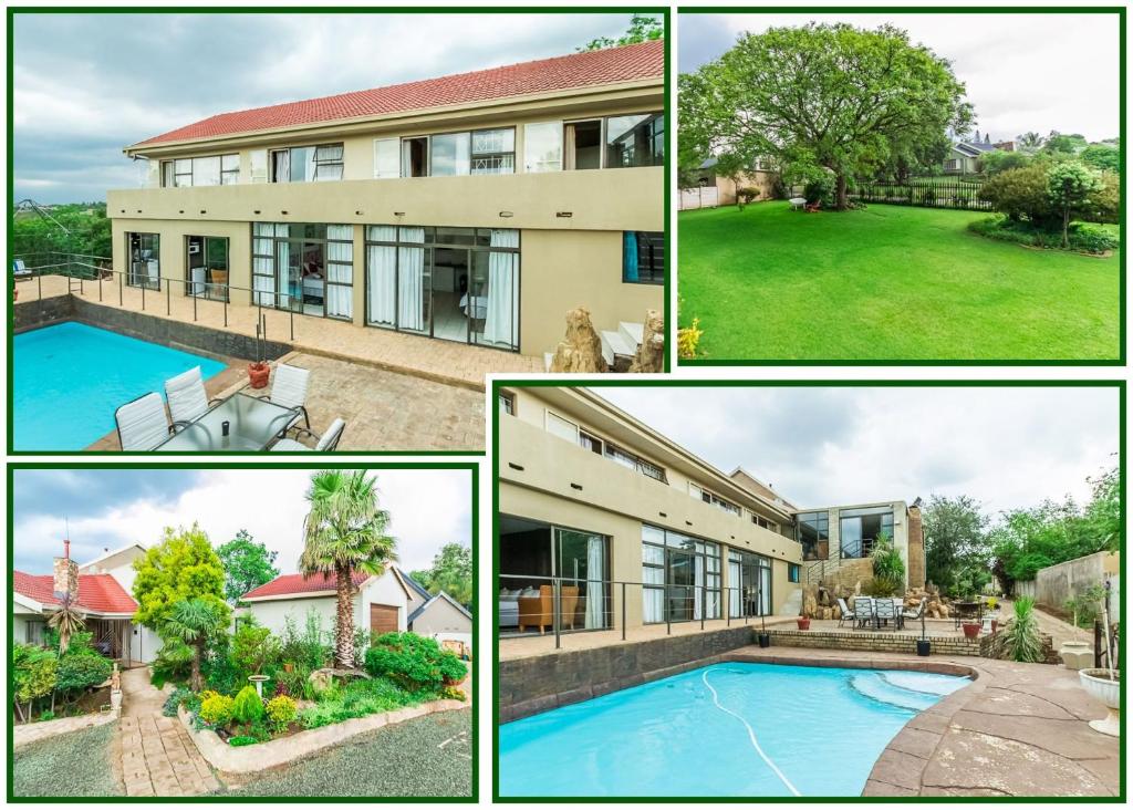 uma colagem de fotos de uma casa e uma piscina em Aviators Retreat B&B em Krugersdorp