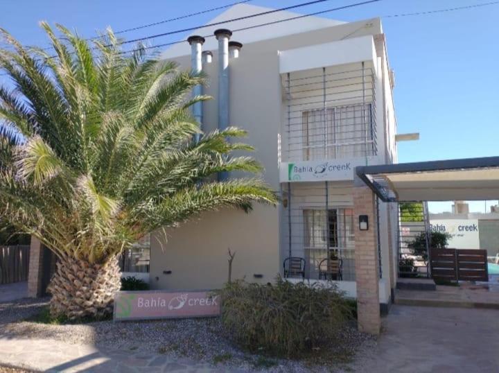 a palm tree in front of a building at Refugio de mar Bahia Creek in Las Grutas